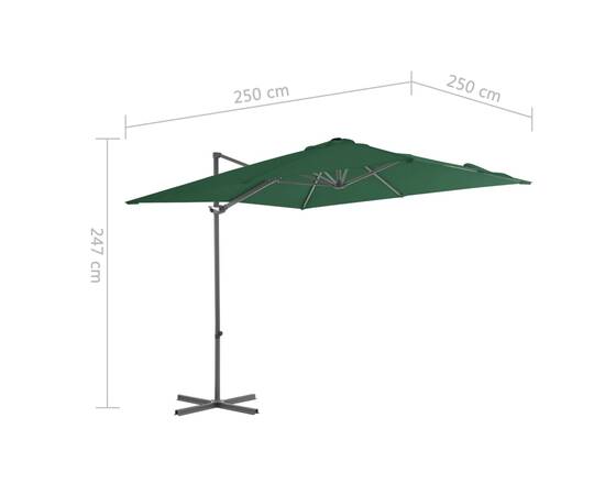 Umbrelă suspendată cu stâlp din oțel, verde, 250 x 250 cm, 9 image