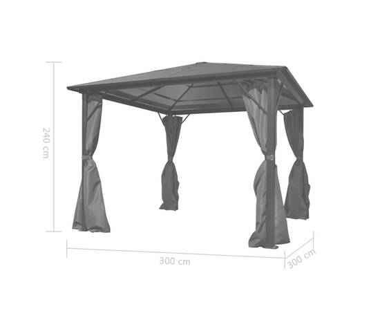 Pavilion cu perdea, antracit, 300 x 300 cm, aluminiu, 5 image