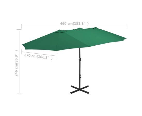 Umbrelă de soare de exterior, stâlp aluminiu, verde, 460x270 cm, 8 image