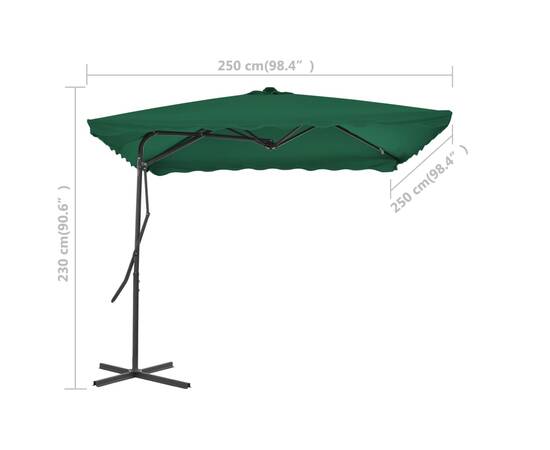 Umbrelă de soare de exterior, stâlp din oțel, verde, 250x250 cm, 6 image