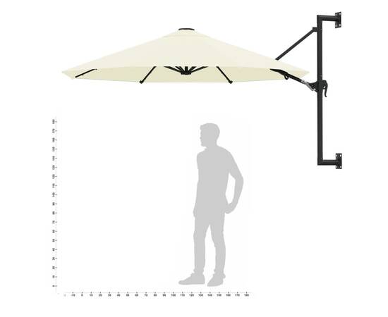 Umbrelă soare, montaj pe perete, stâlp metalic, 300 cm, nisipiu, 9 image