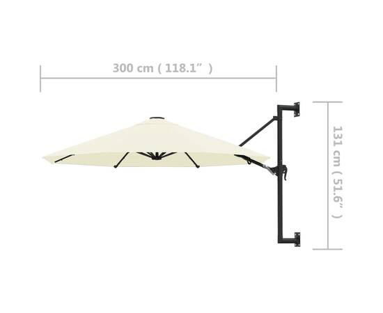 Umbrelă soare, montaj pe perete, stâlp metalic, 300 cm, nisipiu, 8 image