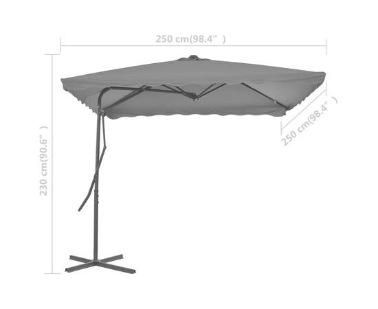 Umbrelă soare de exterior, stâlp din oțel, antracit, 250x250 cm, 6 image