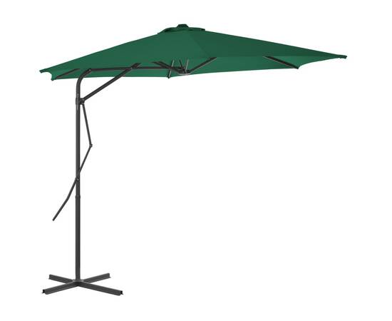 Umbrelă soare de exterior cu stâlp din oțel, verde, 300 cm