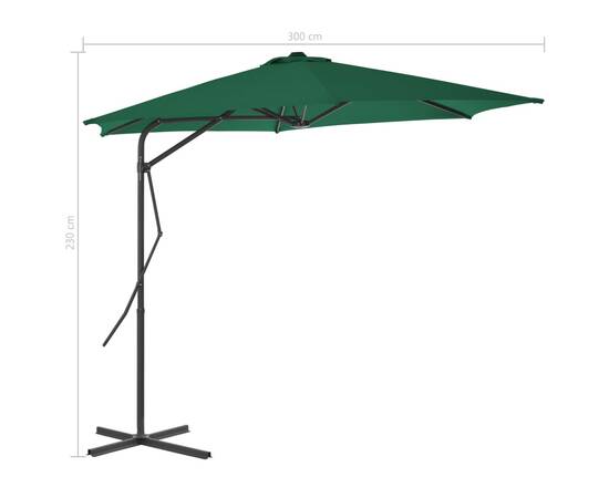 Umbrelă soare de exterior cu stâlp din oțel, verde, 300 cm, 7 image