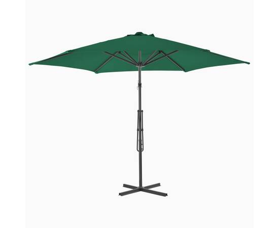 Umbrelă soare de exterior cu stâlp din oțel, verde, 300 cm, 4 image