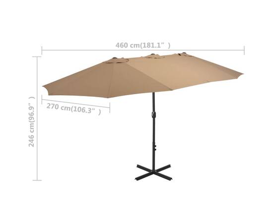 Umbrelă soare exterior cu stâlp aluminiu gri taupe 460x270 cm, 8 image