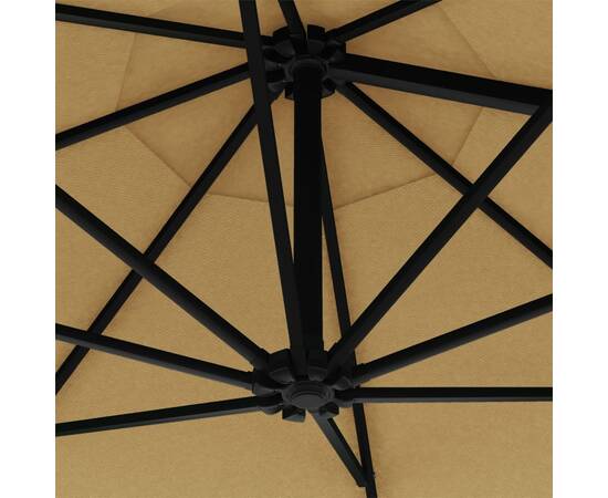 Umbrelă soare montaj pe perete tijă metalică gri taupe 300 cm, 7 image