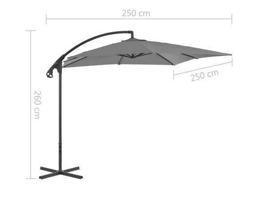 Umbrelă suspendată cu stâlp din oțel, antracit, 250 x 250 cm, 7 image