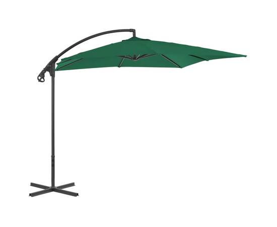 Umbrelă suspendată cu stâlp din oțel, verde, 250 x 250 cm