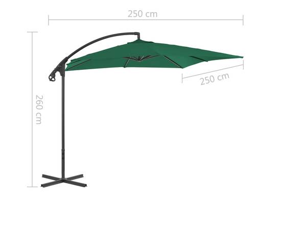 Umbrelă suspendată cu stâlp din oțel, verde, 250 x 250 cm, 7 image