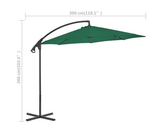 Umbrelă suspendată cu stâlp din oțel, verde, 300 cm, 7 image