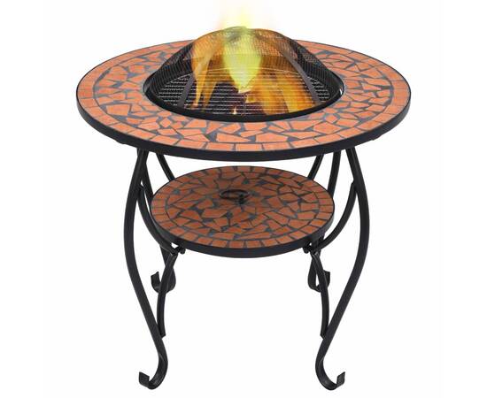 Masă cu vatră de foc, mozaic, cărămiziu, 68 cm, ceramică