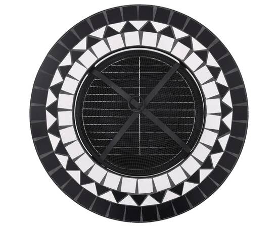 Masă cu vatră de foc, mozaic, negru și alb, 68 cm, ceramică, 8 image