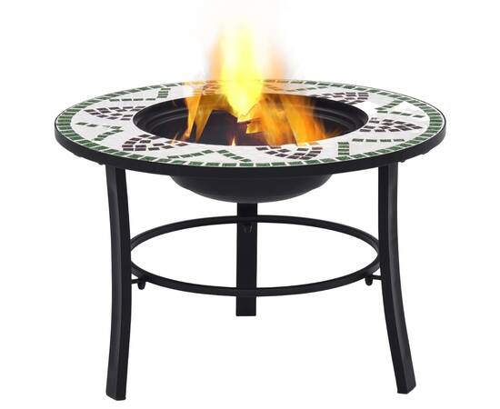 Vatră de foc cu mozaic, verde, 68 cm, ceramică, 2 image