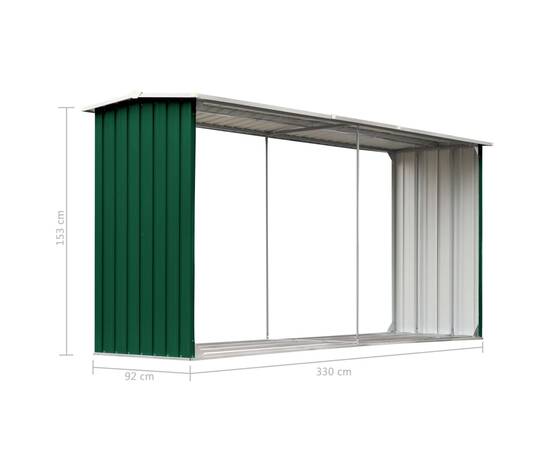 Șopron depozitare lemne, verde, 330x92x153 cm, oțel galvanizat, 6 image