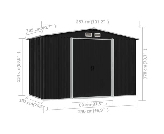 Magazie de grădină, antracit, 257 x 205 x 178 cm, oțel, 8 image