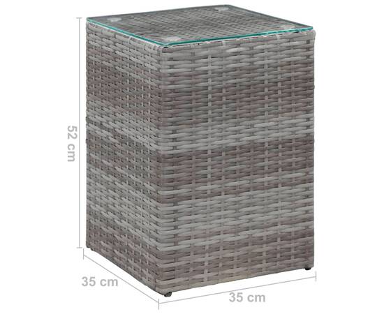 Masă laterală cu blat de sticlă, gri, 35x35x52 cm, poliratan, 5 image