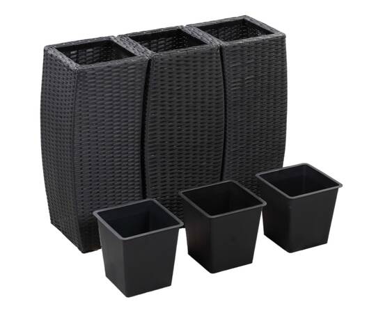Straturi înălțate de grădină, 3 buc., negru, poliratan, 3 image