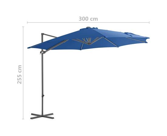 Umbrelă în consolă cu stâlp din oțel, albastru azuriu, 300 cm, 9 image