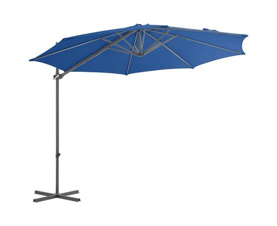 Umbrelă în consolă cu stâlp din oțel, albastru azuriu, 300 cm, 3 image