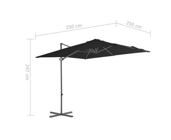 Umbrelă în consolă cu stâlp din oțel, negru, 250x250 cm, 9 image