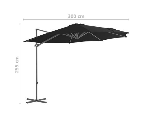 Umbrelă în consolă cu stâlp din oțel, negru, 300 cm, 9 image
