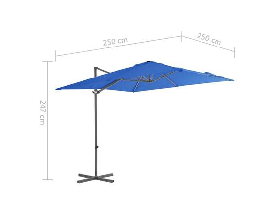Umbrelă în consolă stâlp din oțel, albastru azuriu, 250x250 cm, 9 image