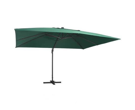 Umbrelă suspendată cu led și stâlp aluminiu verde 400x300 cm