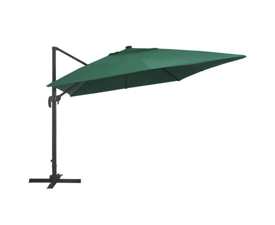 Umbrelă suspendată cu led și stâlp aluminiu verde 400x300 cm, 4 image