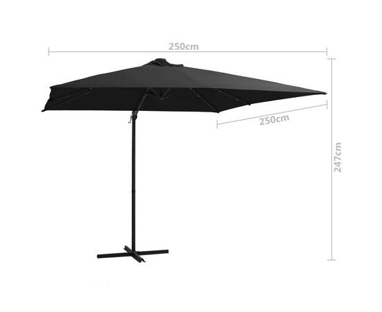 Umbrelă suspendată cu led și stâlp din oțel, negru, 250x250 cm, 9 image
