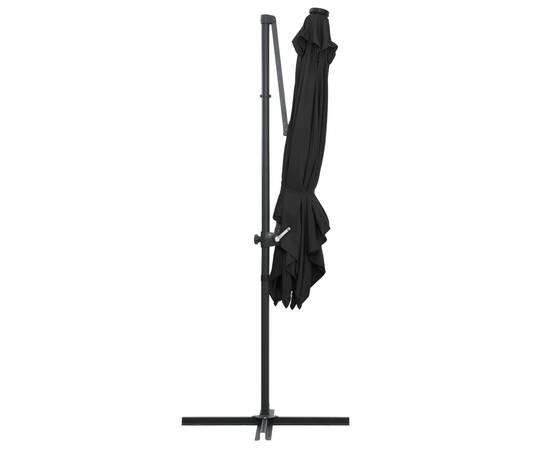 Umbrelă suspendată cu led și stâlp din oțel, negru, 250x250 cm, 6 image