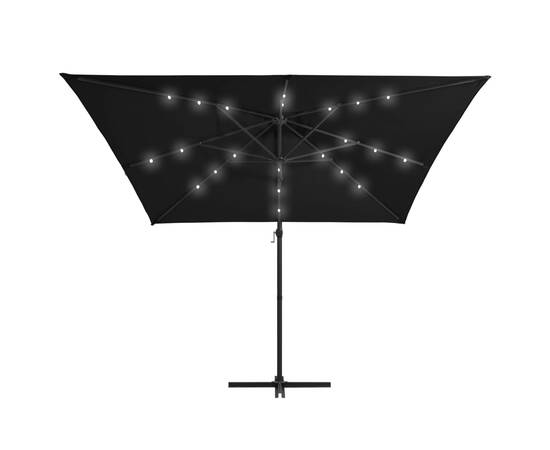 Umbrelă suspendată cu led și stâlp din oțel, negru, 250x250 cm, 5 image