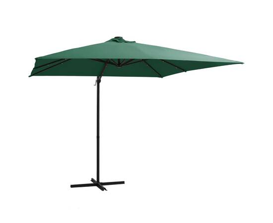 Umbrelă suspendată cu led și stâlp din oțel, verde, 250x250 cm