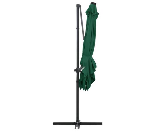 Umbrelă suspendată cu led și stâlp din oțel, verde, 250x250 cm, 6 image