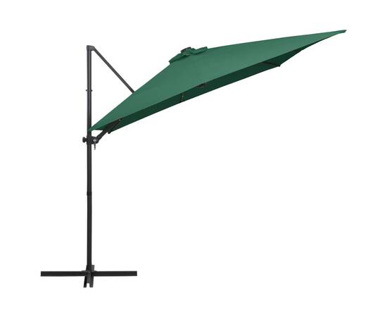 Umbrelă suspendată cu led și stâlp din oțel, verde, 250x250 cm, 4 image