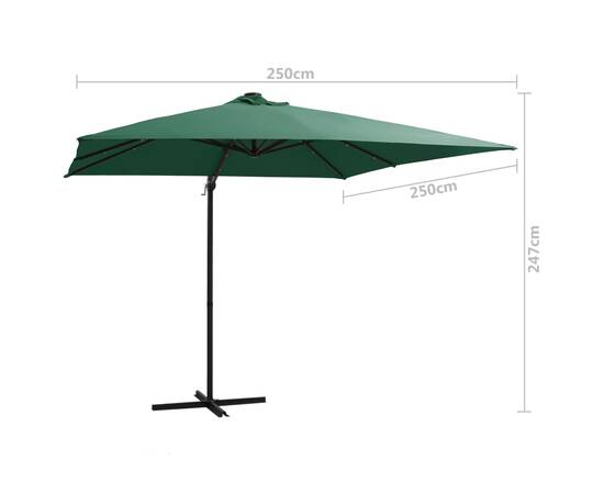 Umbrelă suspendată cu led și stâlp din oțel, verde, 250x250 cm, 9 image
