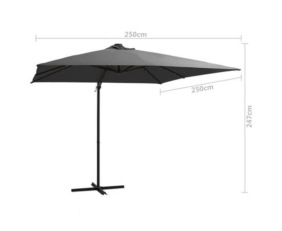 Umbrelă suspendată cu led, stâlp din oțel, antracit, 250x250 cm, 9 image