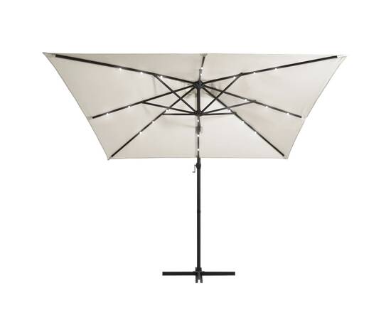 Umbrelă suspendată cu led, stâlp din oțel, nisipiu, 250x250 cm, 5 image