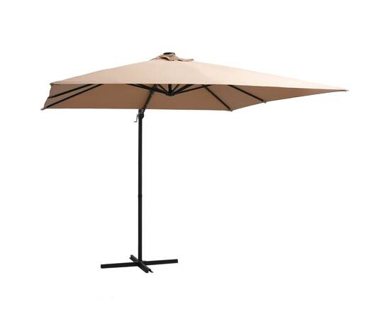 Umbrelă suspendată cu led, stâlp oțel, gri taupe, 250x250 cm