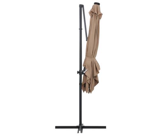 Umbrelă suspendată cu led, stâlp oțel, gri taupe, 250x250 cm, 6 image