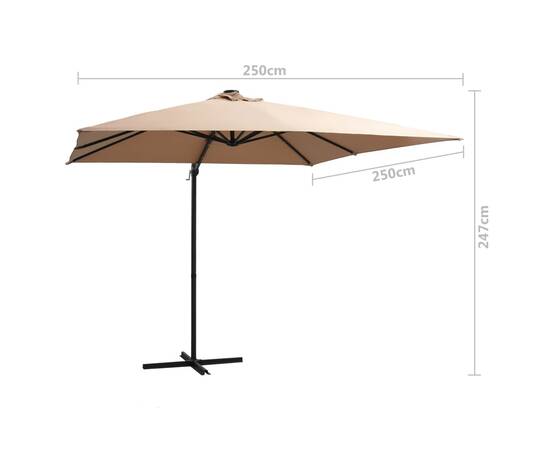 Umbrelă suspendată cu led, stâlp oțel, gri taupe, 250x250 cm, 9 image