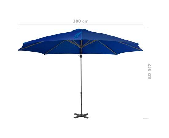 Umbrelă suspendată cu stâlp aluminiu, albastru azuriu, 300 cm, 8 image