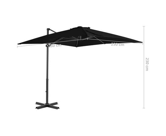 Umbrelă suspendată cu stâlp din aluminiu, negru, 250x250 cm, 8 image