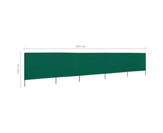 Paravan anti-vânt cu 5 panouri, verde, 600 x 120 cm, textil, 6 image