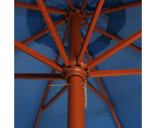 Umbrelă de soare cu stâlp din lemn, albastru, 300 x 258 cm, 2 image