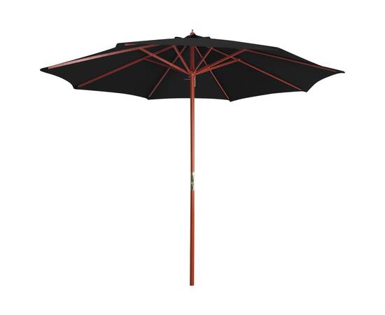 Umbrelă de soare cu stâlp din lemn, negru, 300 x 258 cm