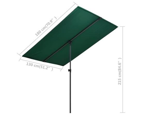 Umbrelă de soare de exterior, stâlp aluminiu, verde, 180x130 cm, 7 image