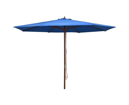 Umbrelă de soare de exterior, stâlp din lemn, albastru, 350 cm