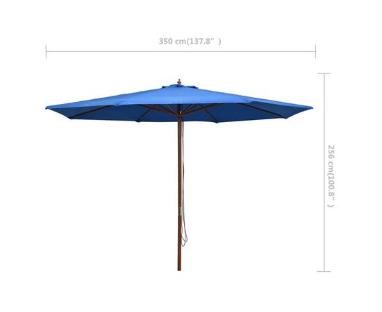 Umbrelă de soare de exterior, stâlp din lemn, albastru, 350 cm, 6 image